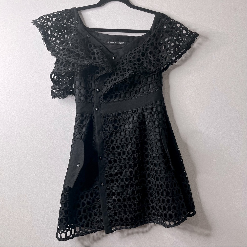 Black Eyelet Ruffle Mini Dress